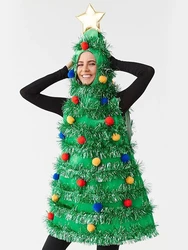 Christmas Tree Costume for Adults Women Mens Christmas Overall With Plush Ball Tinsel Outfits Funny Christmas Cosplay Party Prop