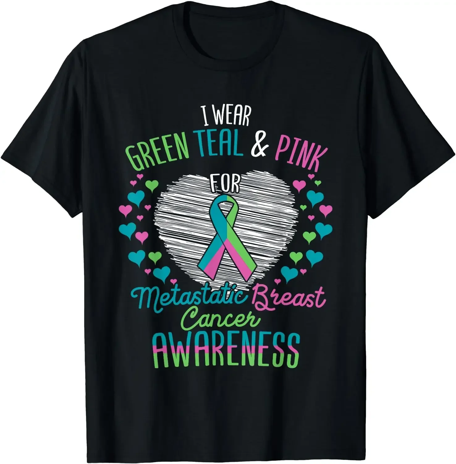 

Casual Short Daily Four Seasons Wear Green Teal Pink for Metastatic Breast Cancer Ribbon T-Shirt for Women Oversized T Shirt