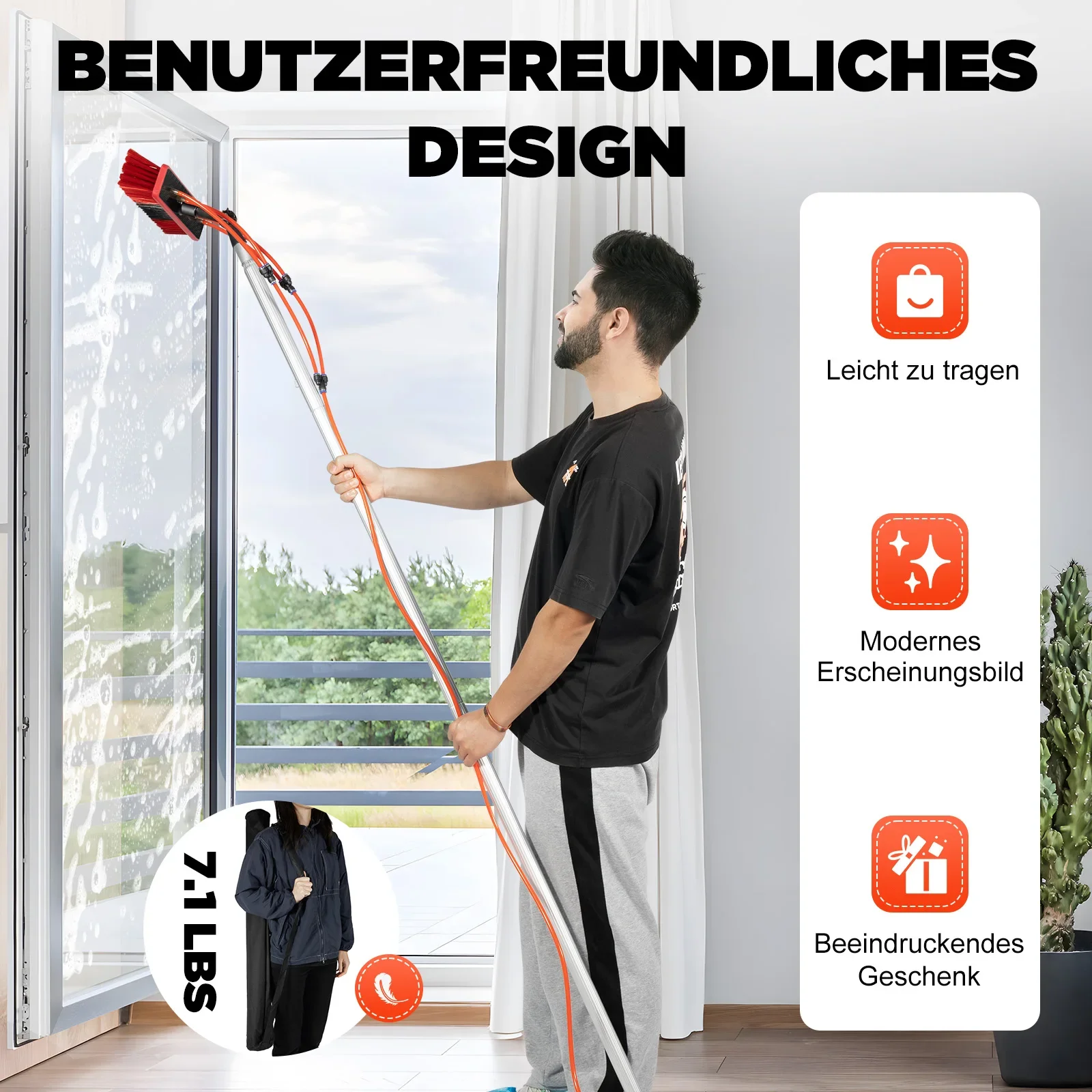 

Window Cleaning Poles Glass Cleaner Window Cleaner Anti-slip Rubber Handle Brush Head Can be Adjusted 180° Left and Right