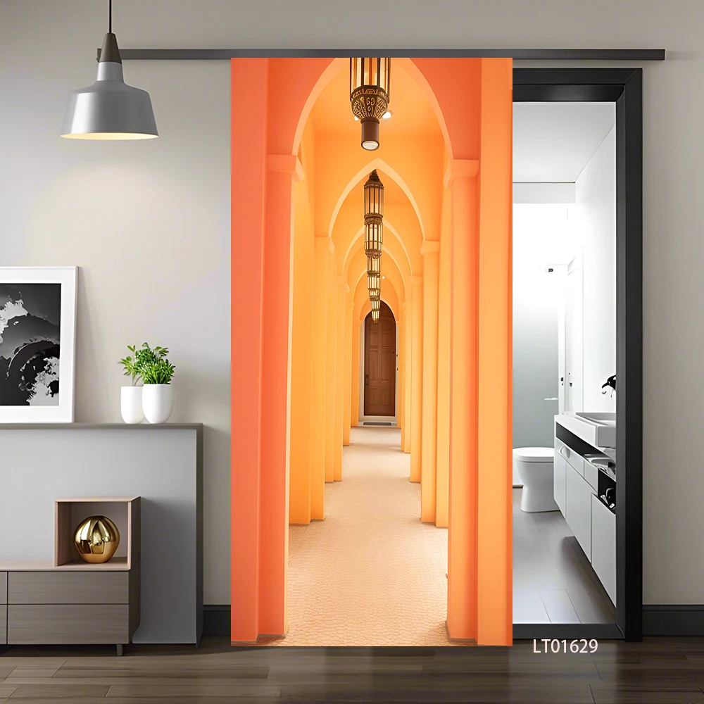 

Moroccan Arch Corridor Door Sticker Self Adhesive Removable Arched Hallway Door Wrap Peel and Stick Door Decal for Home Decor