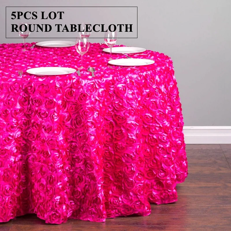 Fuchsia 305CM Round Satin Rosette Table Cloth Cover Poly Banquet Tablecloth For Wedding Event Party Decoration