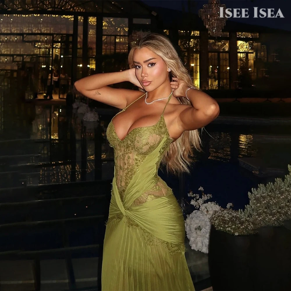 

Оливково-зеленые кружевные прозрачные вечерние платья с корсетом и лифом, праздничная одежда с лямкой на шее, сексуальные вечерние платья 2026 по индивидуальному заказу فساتين حف