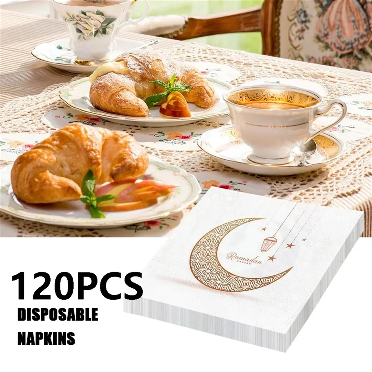 A03R 120PCS RAMADAN Napkin Dinner Table Napkins Paper Disposable Safe Fragrant Free Soft Mouth Wiping Tissue