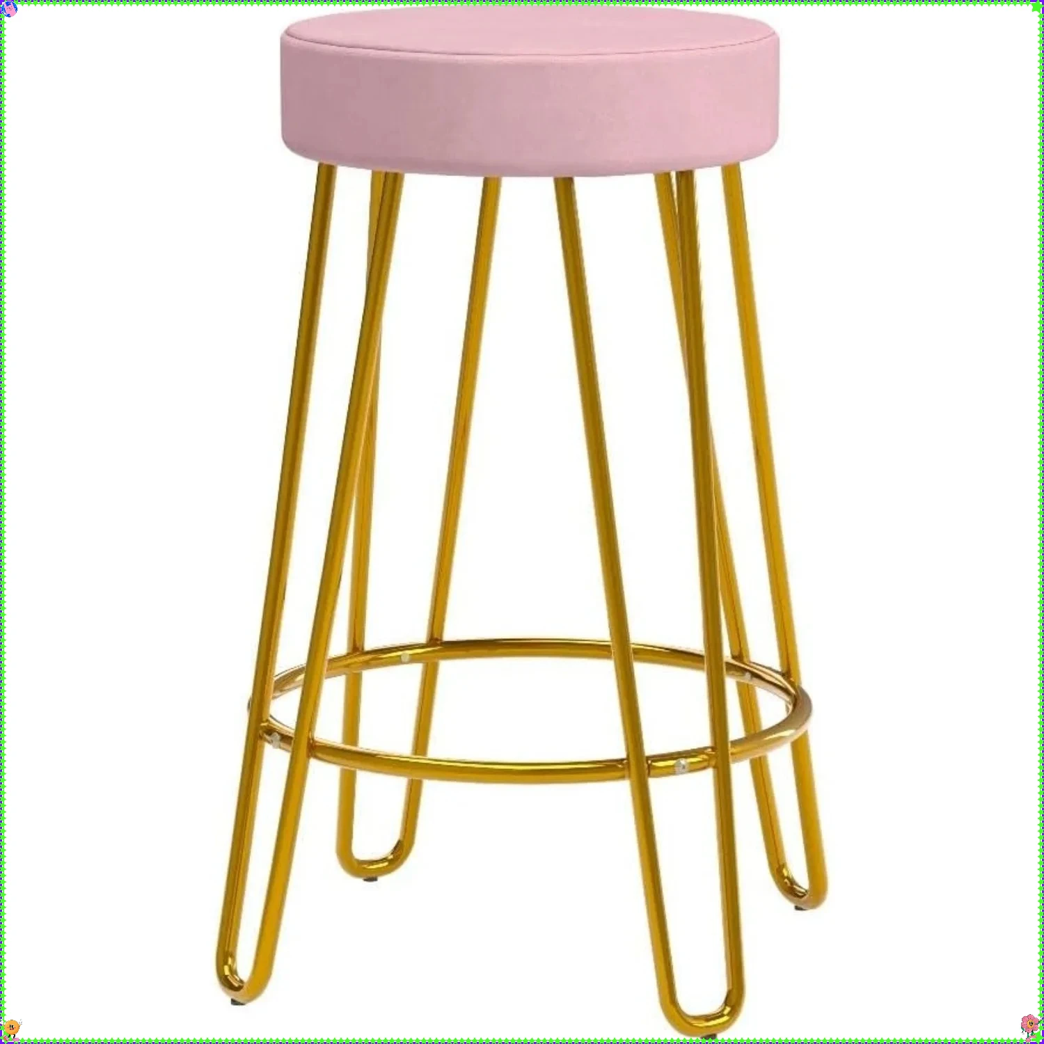 バースツール 2 個セット、ベルベットラウンドカウンタースツール、背もたれのないカウンターハイトバーチェア、ゴールデンレッグ付き