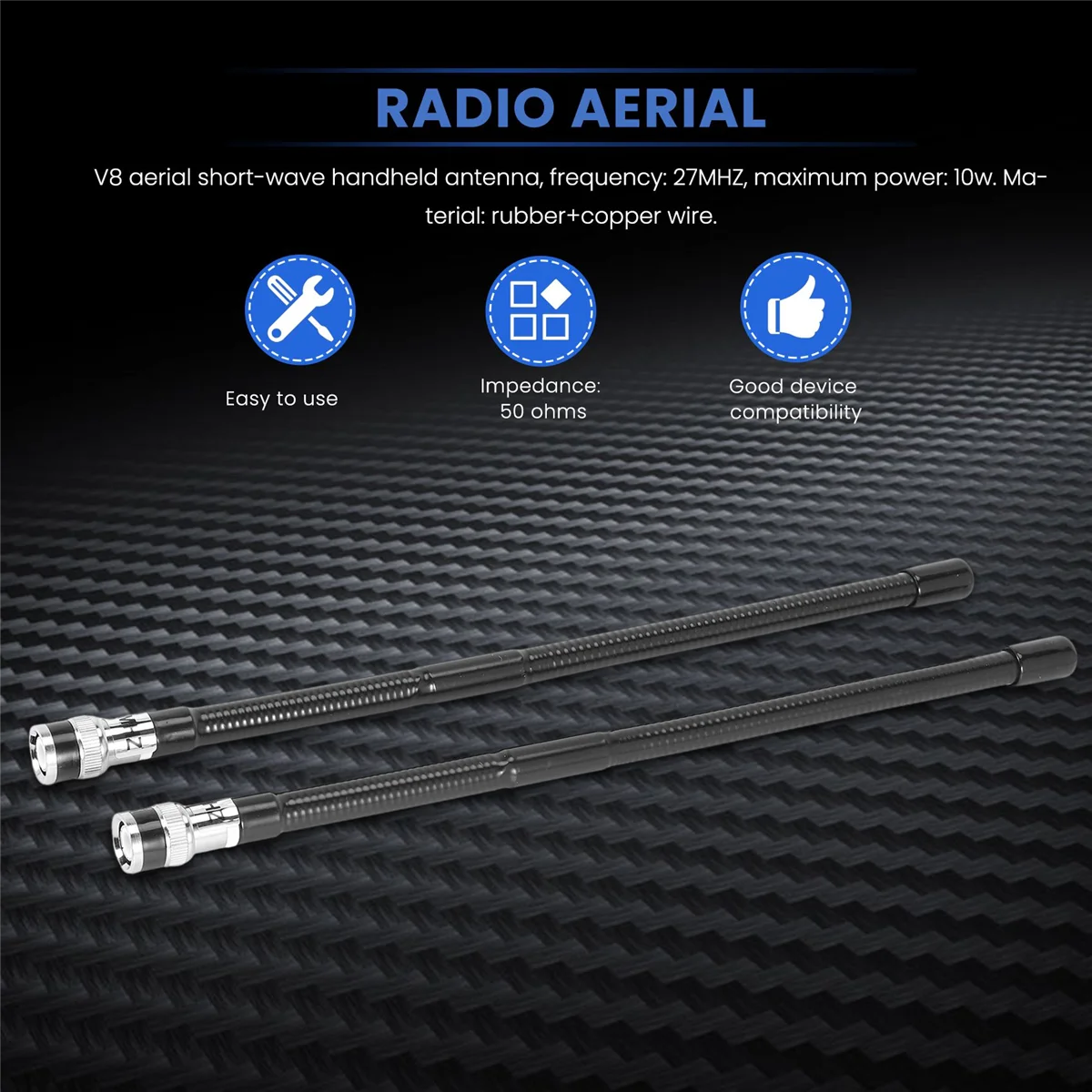 2 PCS 27 MHz BNC V8 Antena de Ondas Curtas Aparelho Antena de Rádio