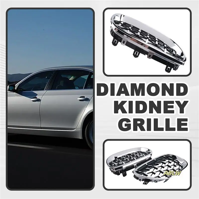 

Front Kidney Grille Grill Chrome Diamond Style For -BMW 5-Series E60 E61 5 Series 520I 535I 550I 2004-2009