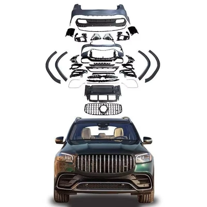 

Передние и задние автомобильные бамперы для GLS 2020 2021, комплекты кузова GLS63, автоматическая решетка, колесные арки, диффузор, выхлопная труба