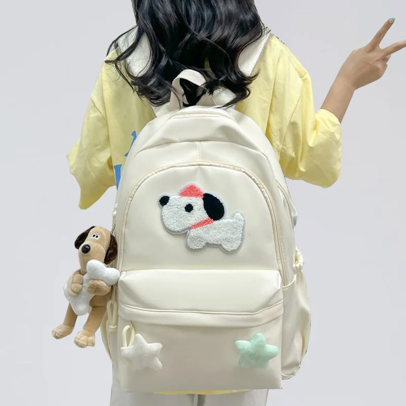 Bolsa de libros con pegatinas de perro para mujer, mochila ligera de diseñador de estilo clásico de alta calidad para estudiantes universitarios, compras de viaje