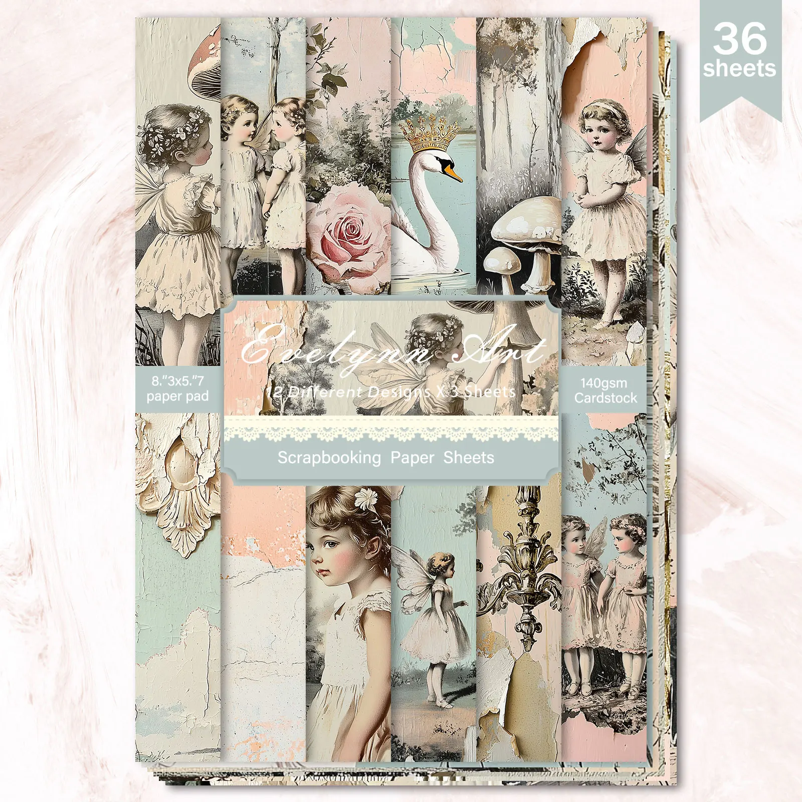 

36 листов формата А5 (Ангел-девушка, грибная надпись), тонкая бумага для обрезки дневника-пули, мусорного журнала, фон для поздравительных открыток