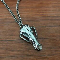 Gothic Wolf Skull Necklace Tooth Skeleton Jurassic Panther Ice Age Pendant Gunmetal Color Goth Jewelry