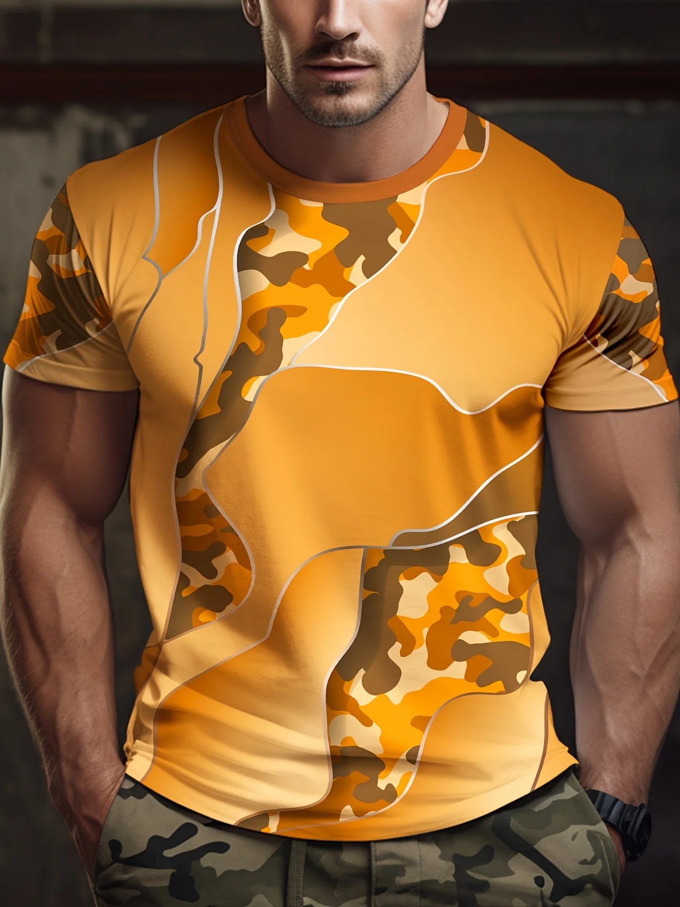 Men\'s Camouflage Print T-shirt, Casual Short Sleeve Crew Neck Tee shirts  Comfy And Quick Dry Tees For Men, Cool Tops For Summer