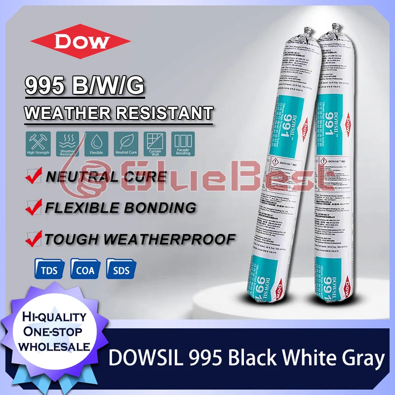 DOW CORNING DOWSIL 995 Strukturdichtmittel aus Silikon, 590 ml, Schwarz, Weiß, Grau, langlebig, wetterfest, für Glas-Metall-Fassadenbindung