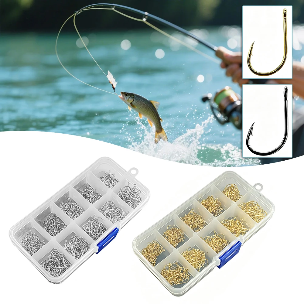 500pcs Carbon Steel Fishing Hooks 10 Sizes Fresh-Water Sea Fly Fishing Tackle Secure Snap-Lock-Latch Angler Lure Bait Tackle Set