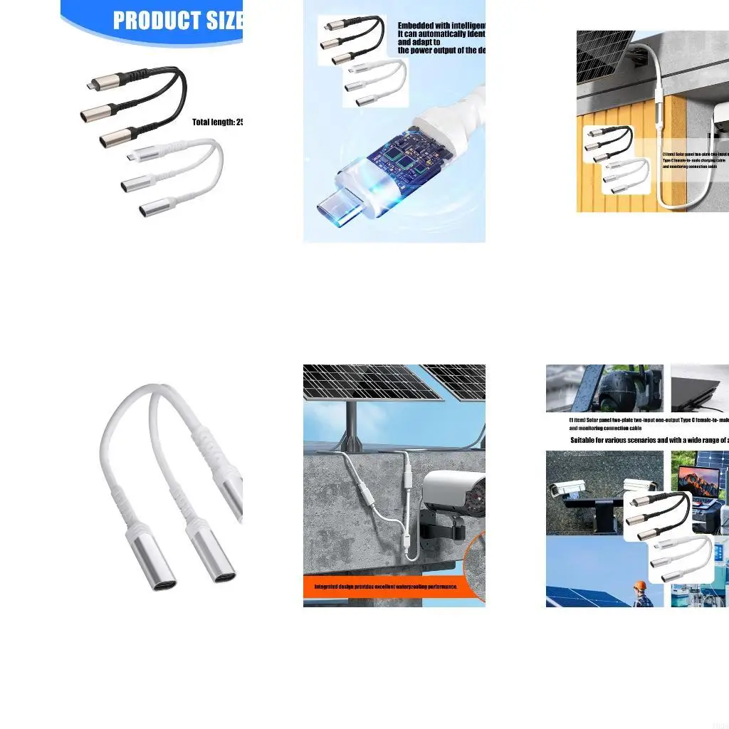 193A 2 In 1 Out Type C Female To Male Charging Cord For Solar Panel And Cameras Extension Adapter Cord