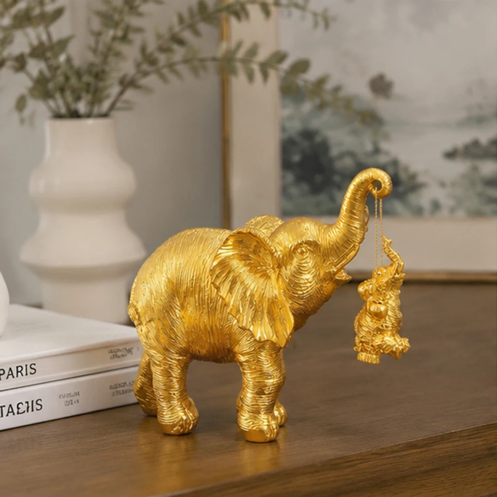 Luxuriöse Elefanten-Dekofigur, Goldene und Silberne Elefanten-Statue aus Kunstharz, Glücksbringendes Feng-Shui-Geschenk für Heim- und Bürodekoration