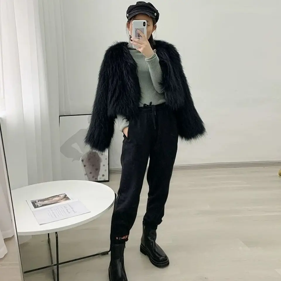 Women\'s Imitation Fur Jacket, Ultra Short, Long Fur Coat, Autumn and Winter, New, 2024