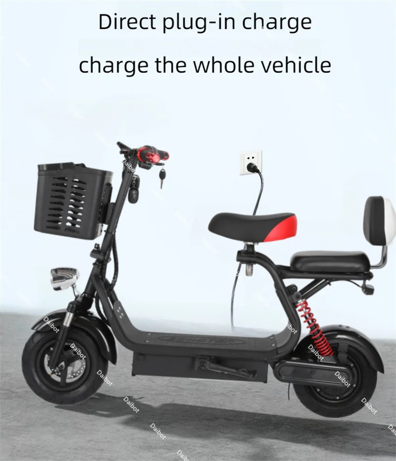 Image 7: 1000W 48V puissant Scooter électrique léger 2 roues pour adulte 11 pouces Mini Scooter de mobilité pour les femmes avec 2 sièges panier