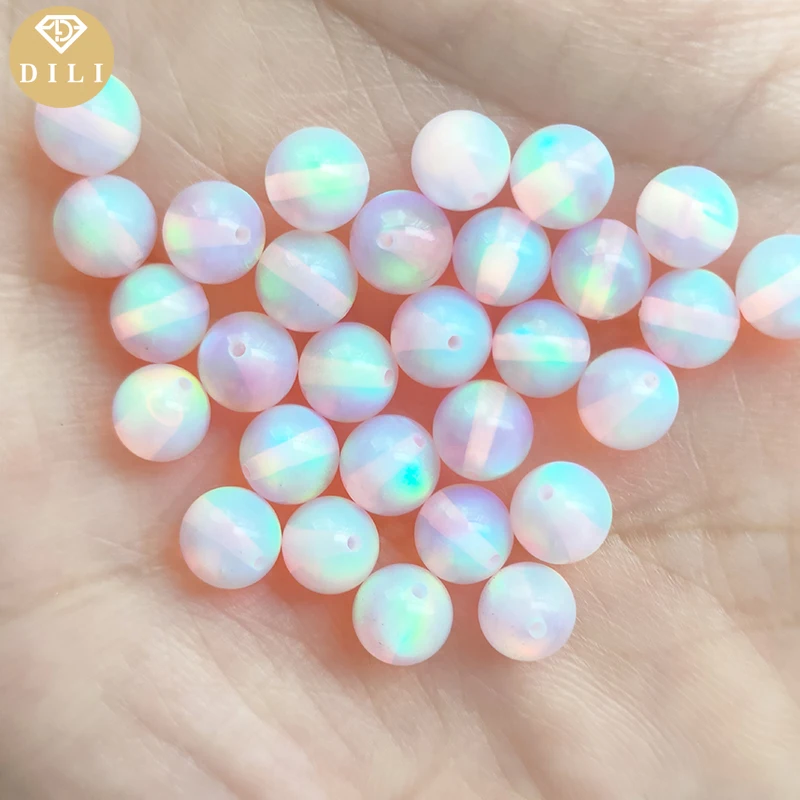 OLP308 Lovely Pink Oparex Nebula Sphere Opal,3mm~10mm Synrthetic With Hole Ball Shape Aurora Opal Beads