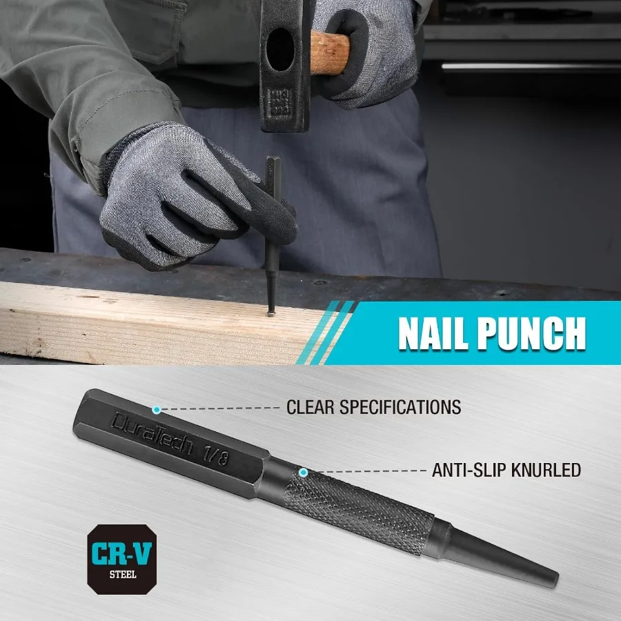 طقم مكون من 14 قطعة مع أداة محاذاة الأزاميل الباردة في الأظافر في كيس دوار لأشغال المعادن الدقيقة والخارجية #4