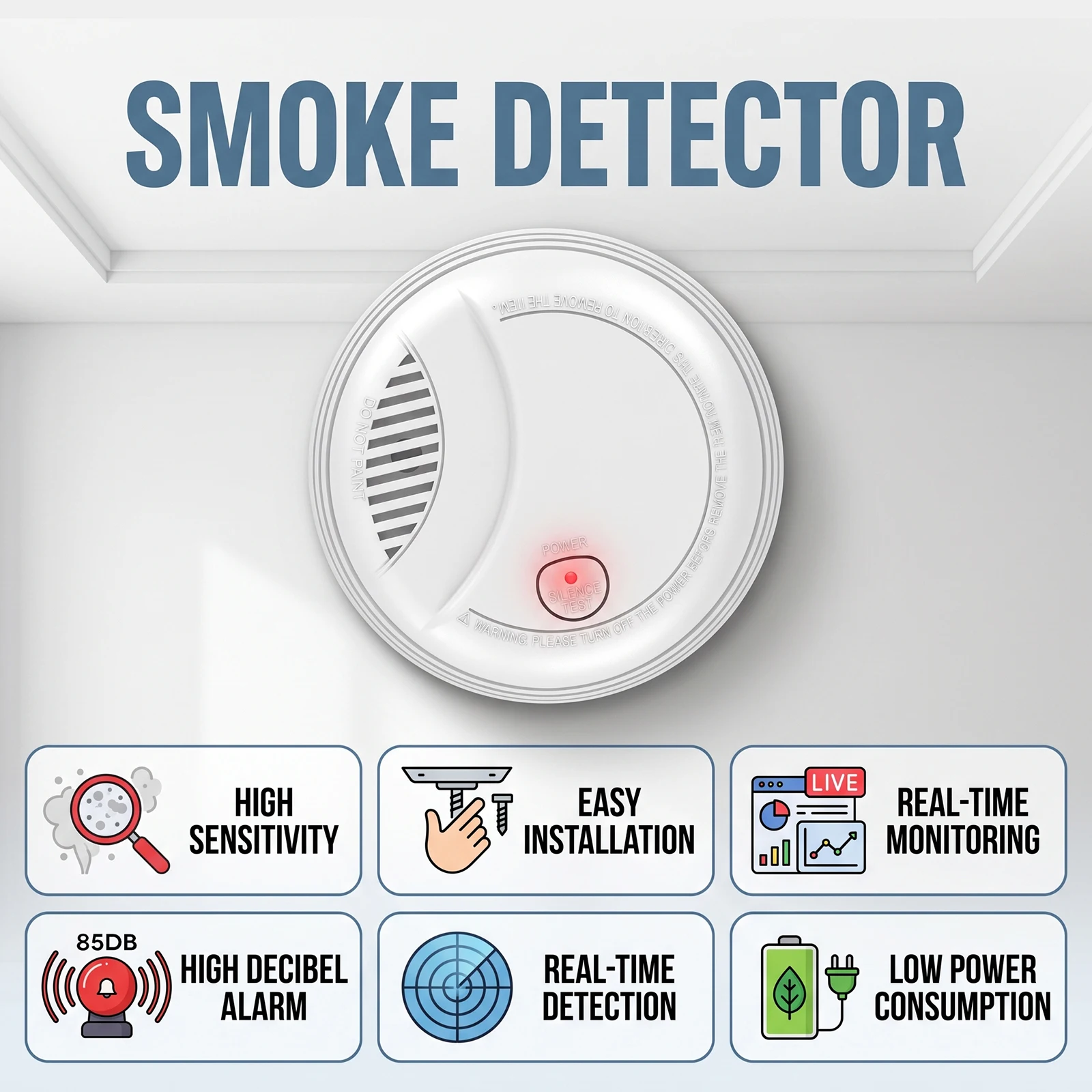 Smoke Alarm 10 Year Battery - Detector de humo con sensor de