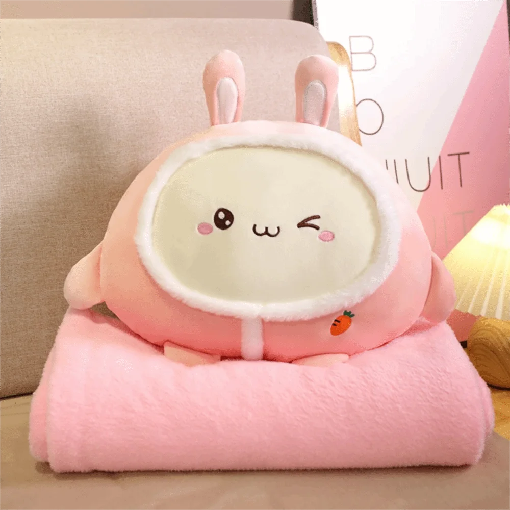 

New Cute Cartoon Plush Pillow 3-in-1 Foldable Air Conditioning Blanket Multifunctional Portable Sofa Back Cushion