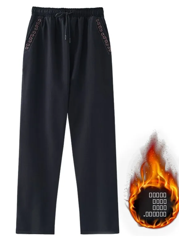 

Брюки из чистого хлопка с флисовой подкладкой, прямые, с эластичным поясом, повседневные, для папы, зимние, комфортные, из здоровой ткани, для дедушки