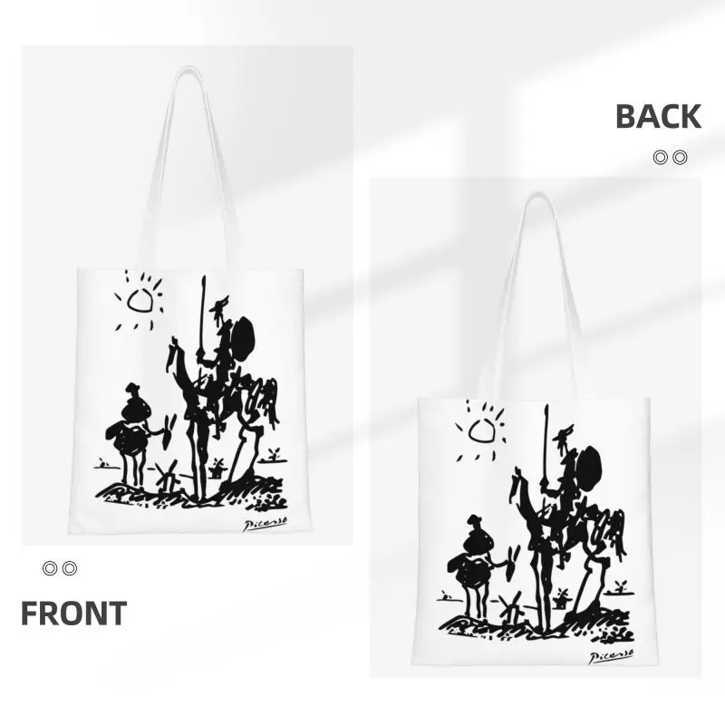 Funny Pablo Picasso Shopping Tote Bag Reusable Don Quixote Canvas Grocery Shoulder Shopper Bag