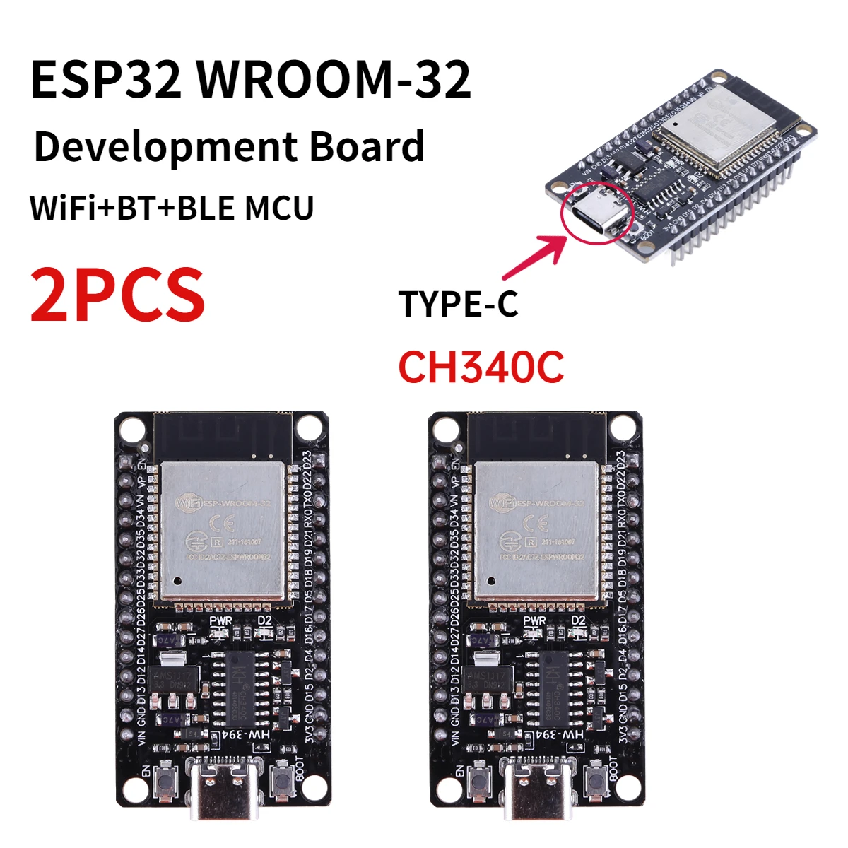 ESP32 -32 Development Board TYPE-C CH340C/ USB CP2102 WiFi+Bluetooth Ultra-Low Power Consumption Dual Core Wireless Module image 3
