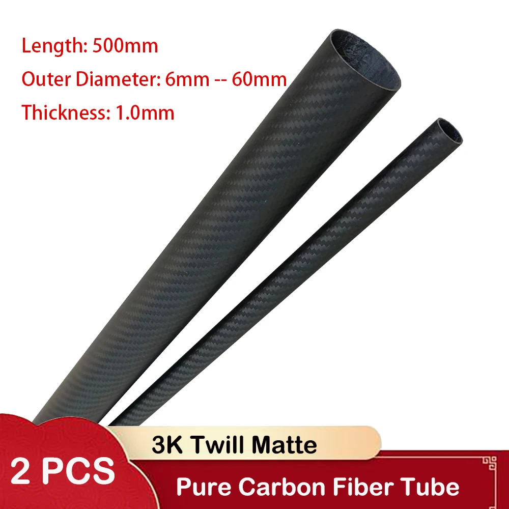 

2pcs Length 500mm Carbon Fiber Tube OD 6mm--60mm High Composite Hardness Material 3K Twill Matte for Plant Protection Aircraft