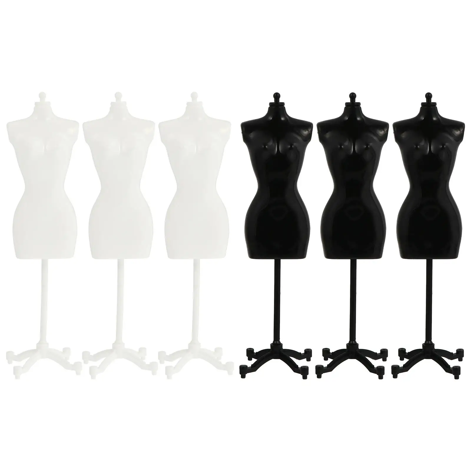 6 stks Mini Mannequin Model Jurk Rack Halve lengte Display Kleding Accessoires Zwart Wit