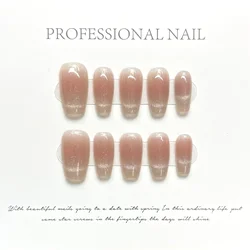 10Pcs Cat Eye Handmade Press On Nails with Gradient Design False Nails Full Cover French Ballerina Wearable Artificial Nail Tips