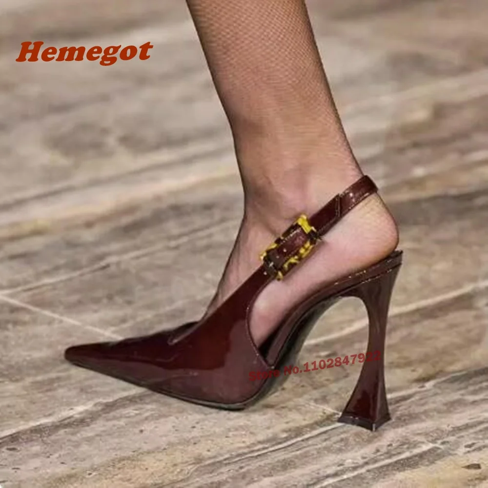 

Pointed Toe Slingback Buckle Strap Women's Pumps Black Newest High Heels Pumps Elegant Solid Glossy Strange Style 2024 Summer