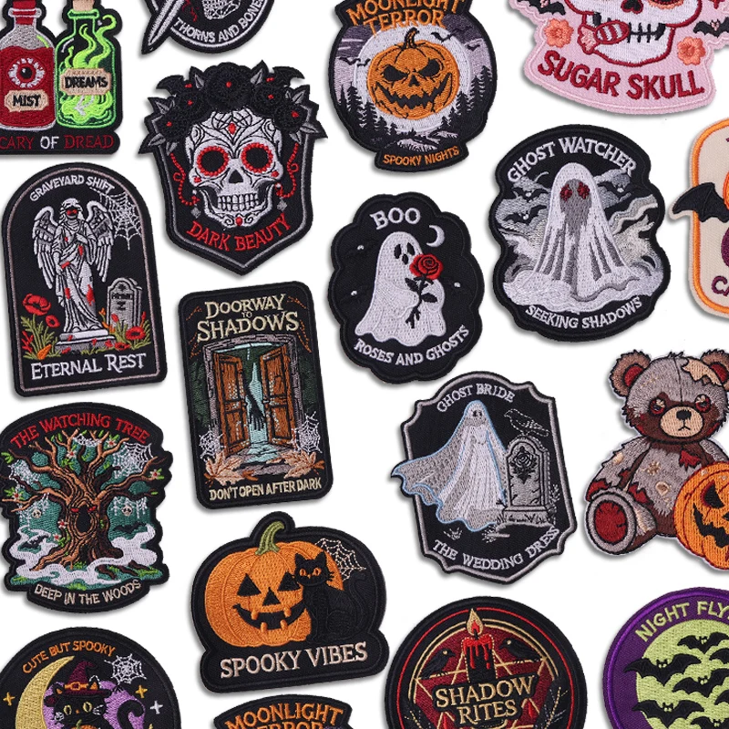 Halloween Bestickte Aufnäher Halloween-Geist Bügelbilder für Kleidung Thermoadhäsive Aufnäher für Kleidung Applikation DIY