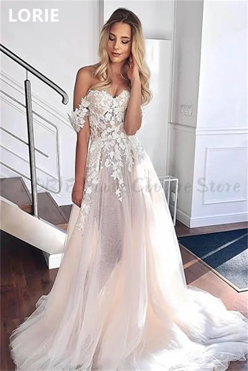 LORIE Lace Wedding Dresses 2022 Off The Shoulder Sweetheart Neck Bridal Gowns Side Split Appliques CountryWeddingGown Customized