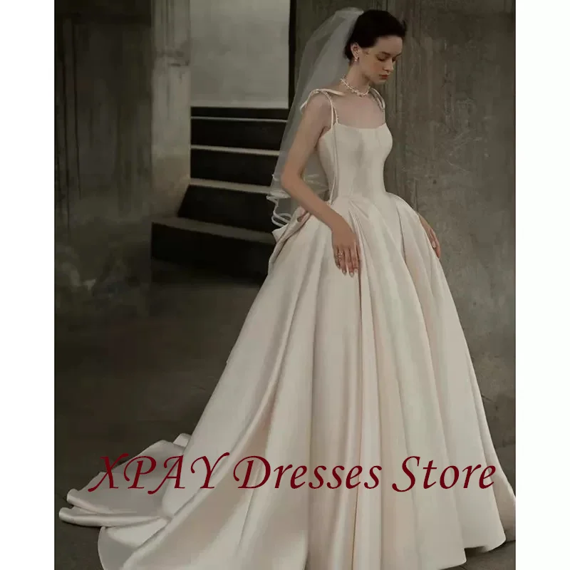 XPAY Modern Thick Satin Wedding Dresses Photo shoot Korea Spaghetti Straps Puff Skirt Bridal Gowns Vestidos de noiva Customized