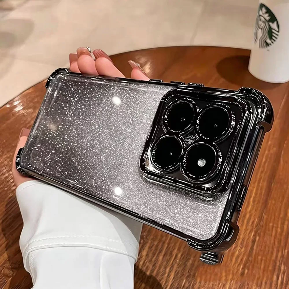 Find X9 Pro Gradient Glitter Plating Clear Phone Case For Coque Oppo Find X9 Pro X5 X3 Lite Reno 15 15F 12 13 Pro 11F Soft Cover