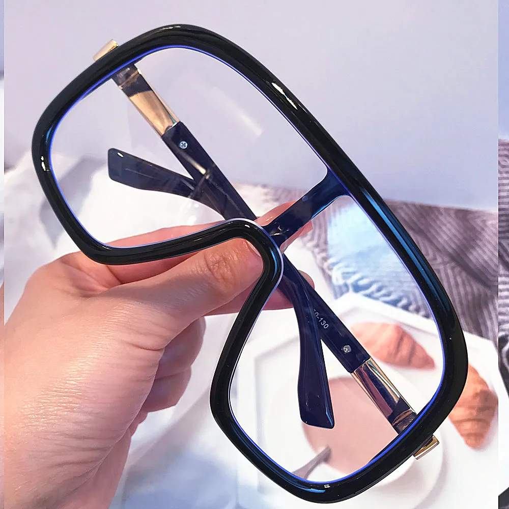 vintage oversized one piece square anti-blue light eyeglasses for women new fashion large computer glasses frame ladies shades