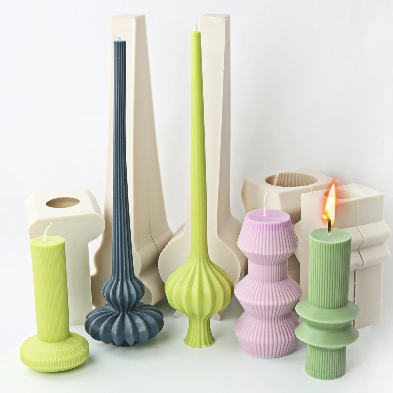 

Nordic Style Silicone Striped Column Candle Mold Long Pumpkin Vase shaped Candle Making Kit Craft Supplies Mould Home Decor Gift