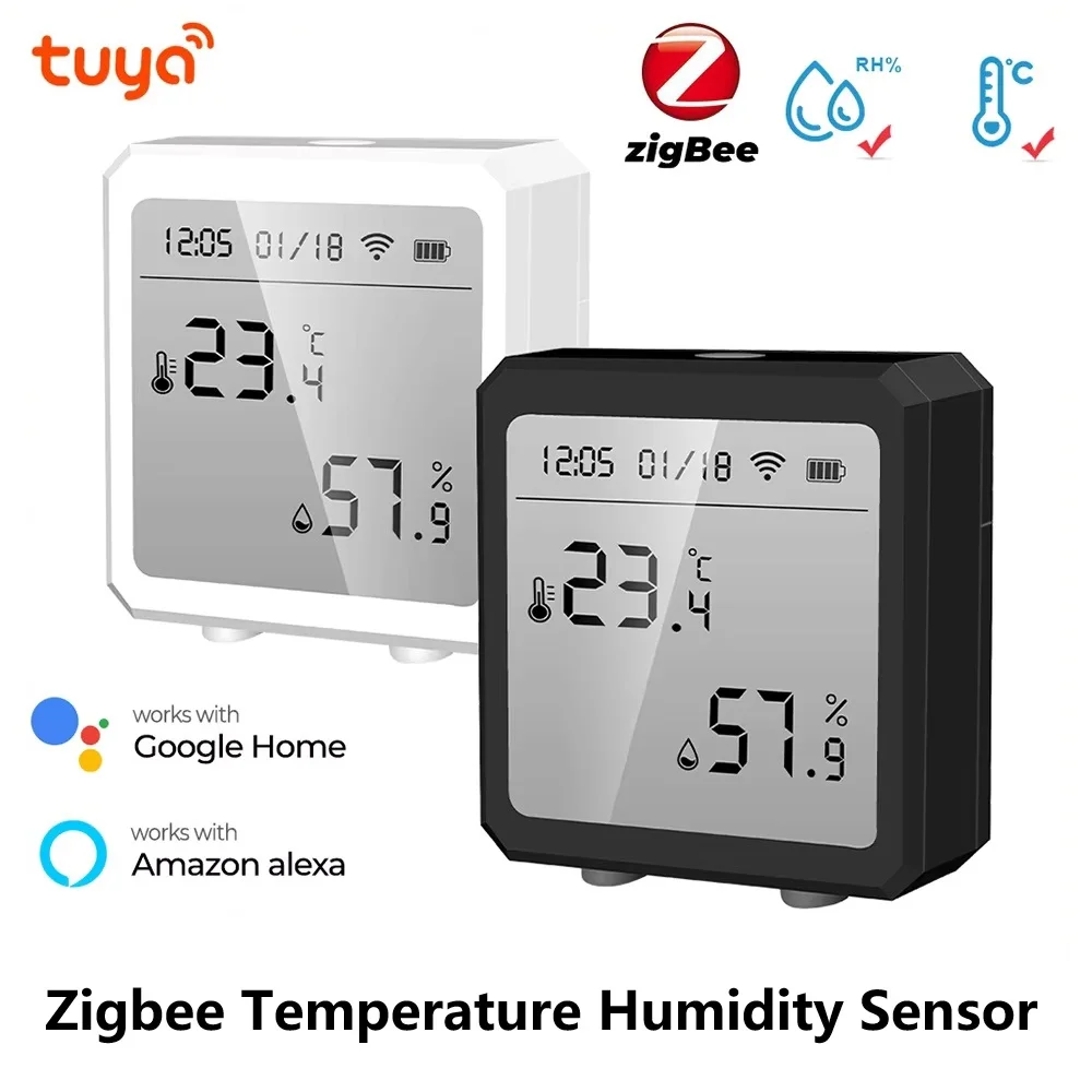 Tuya ZigBee Smart Temperature Humidity Sensor with LCD Screen Wireless Smart Hygrometer Thermometer Work Hey Google Alexa