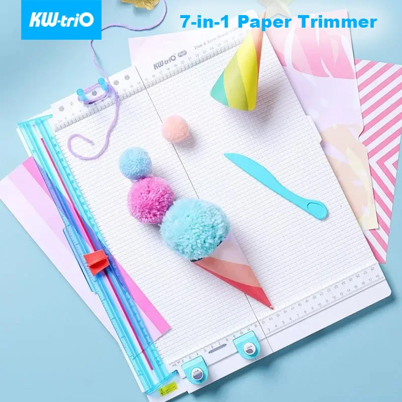 KW-TRIO 7-in-1 Paper Cutter Multifunctional DIY Ledger Scoreboard Craft Cutter Machine guillotine Office School Accessories