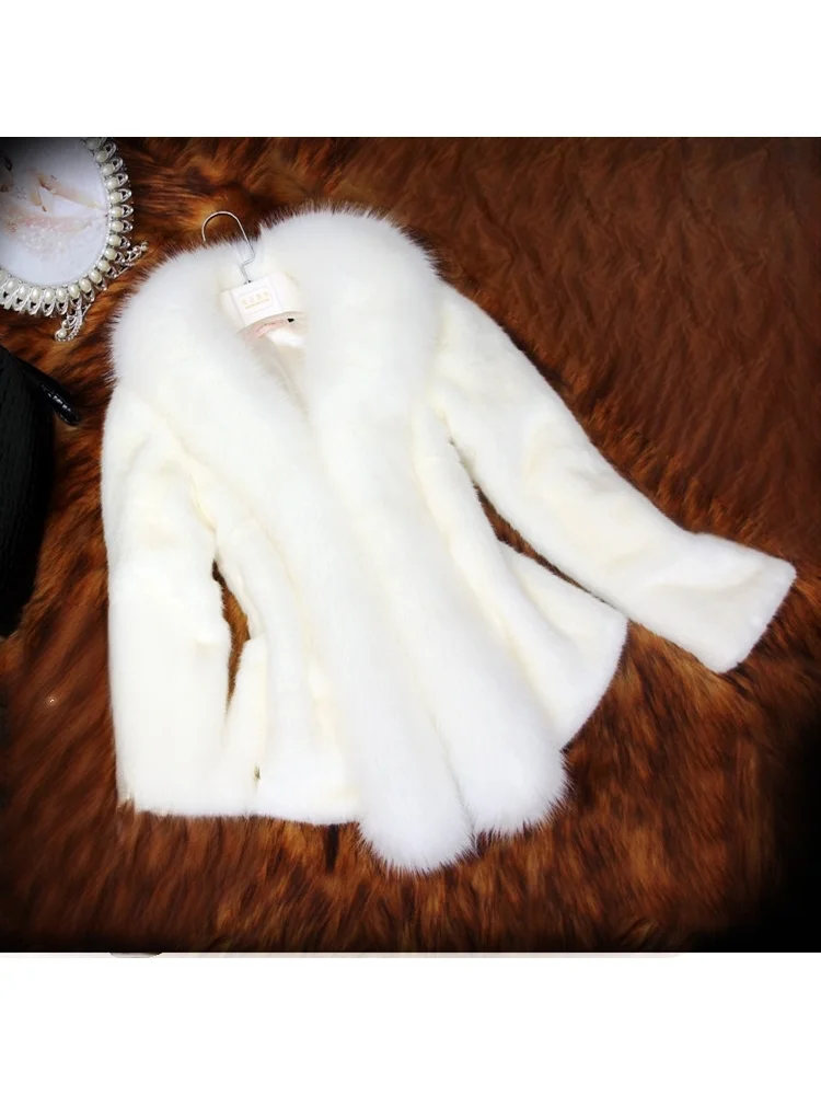 Sweet Elegant Black White Solid Color Faux Fur Winter Warm Plush Short Fashionable Gentle Commuting Cocktail Party Cloak Coat