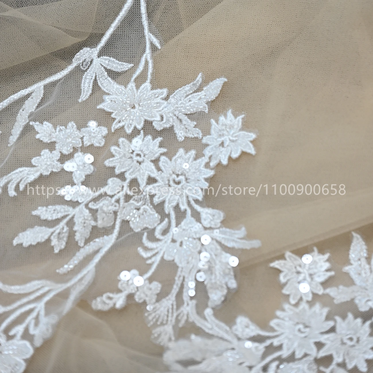 High Quality Off White Color Beaded Mirror Flowers Applique Patch Wedding Dress Decoration Sequin Embroidery DIY Accessories