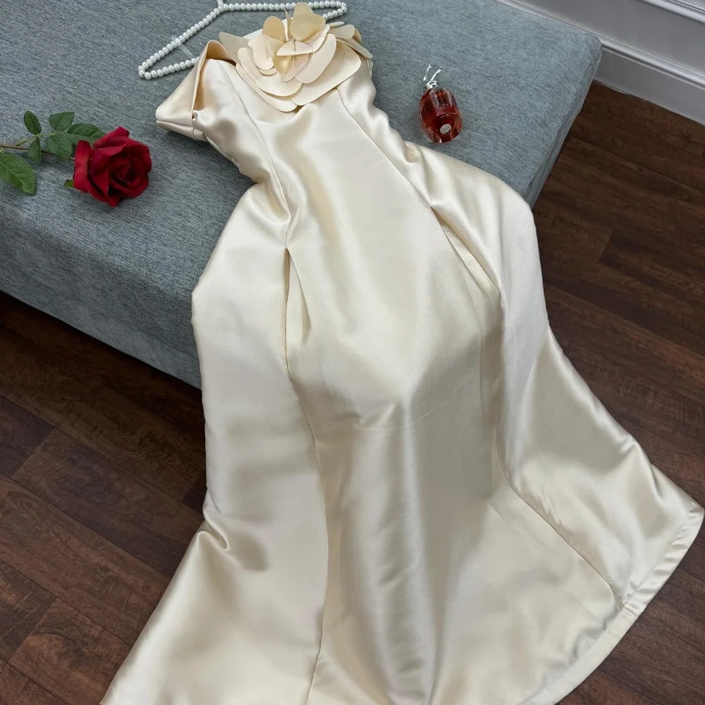 Robe de Bal en Satin Froncée à Fleurs, Ligne A, Sans Bretelles, sur Mesure, pour Occasions