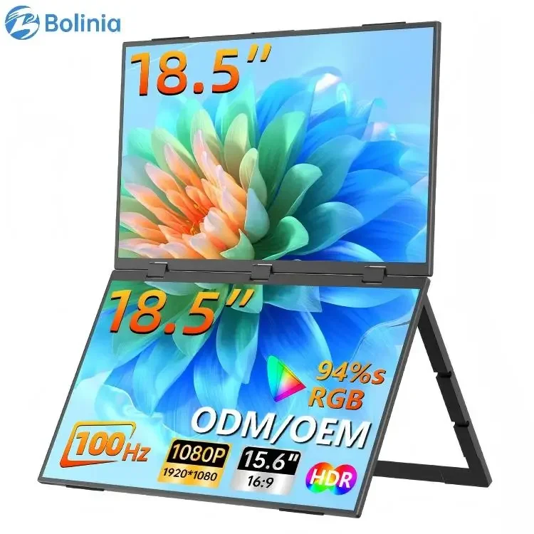 

HGFRTEE 18,5-дюймовый портативный дисплей с двойным экраном, складной экран 1080P, двойной портативный монитор Type-C HD-MI для игр и офиса