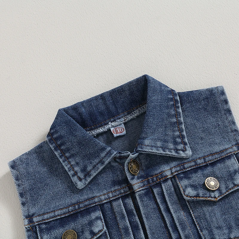 Fashion Kids Denim Vest Jacket Sleeveless Turn-down Collar Button Closure Casual Jacket for Girls Boys 3-7 Years image 4