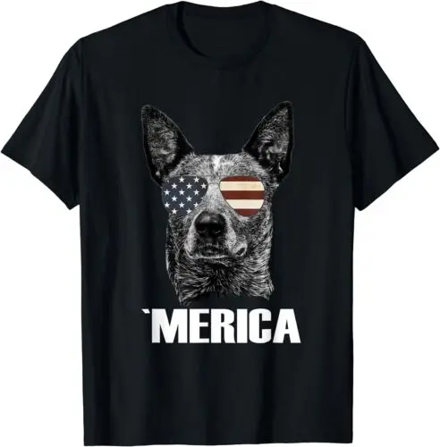 NEW! 4th July Blue Heeler Dog Merica Patriotic USA Flag T-Shirt - MADE IN USA