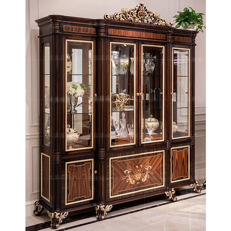 European style solid wood villa living room four door wine cabinet tracing 2.2 meters of American luxury palace display cabinet