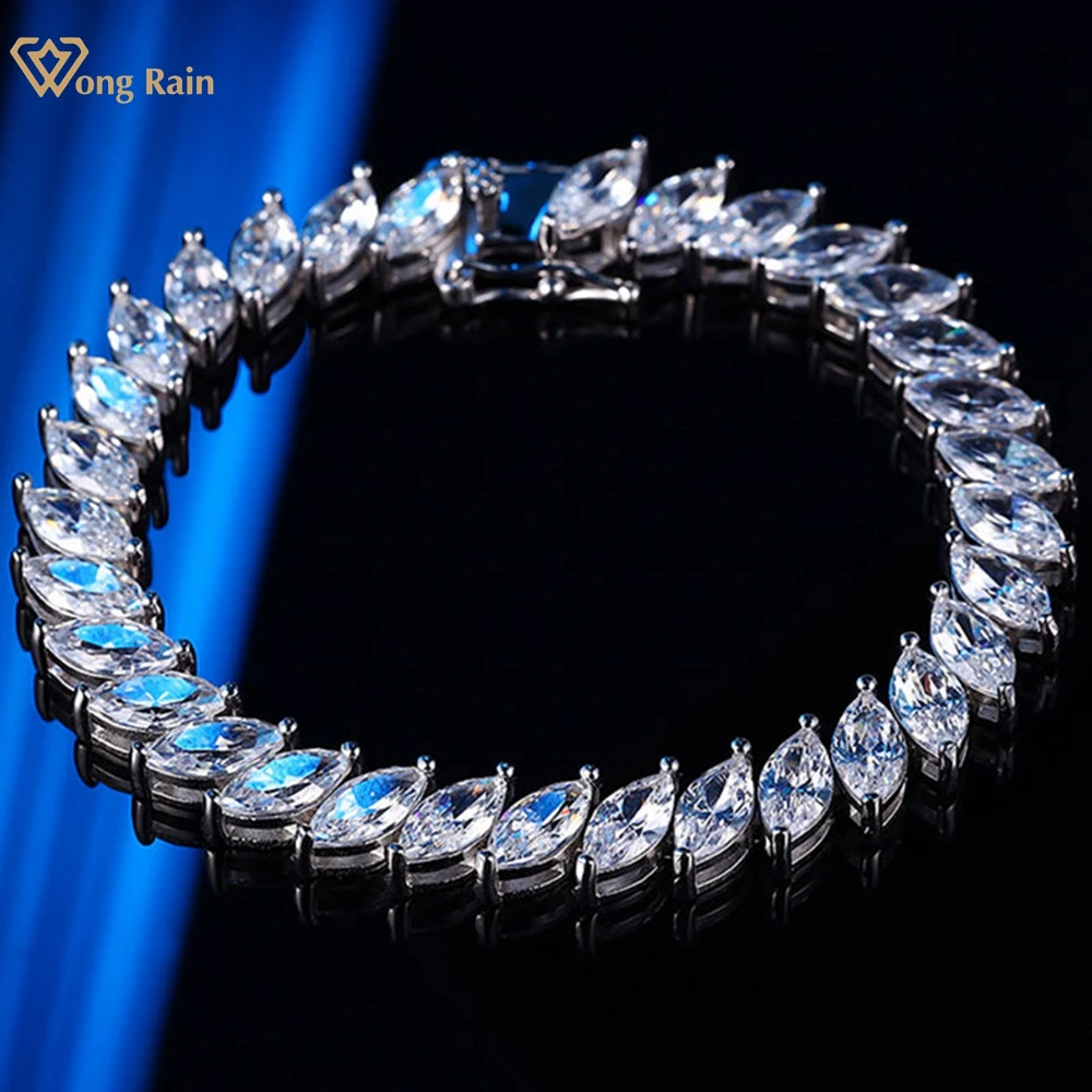 

Wong Rain 925 Sterling Silver 3EX VVS1 D Color 4*8 MM Marquise Cut Diamond Gemstone Real Moissanite Bracelets Bangle Jewelry GRA