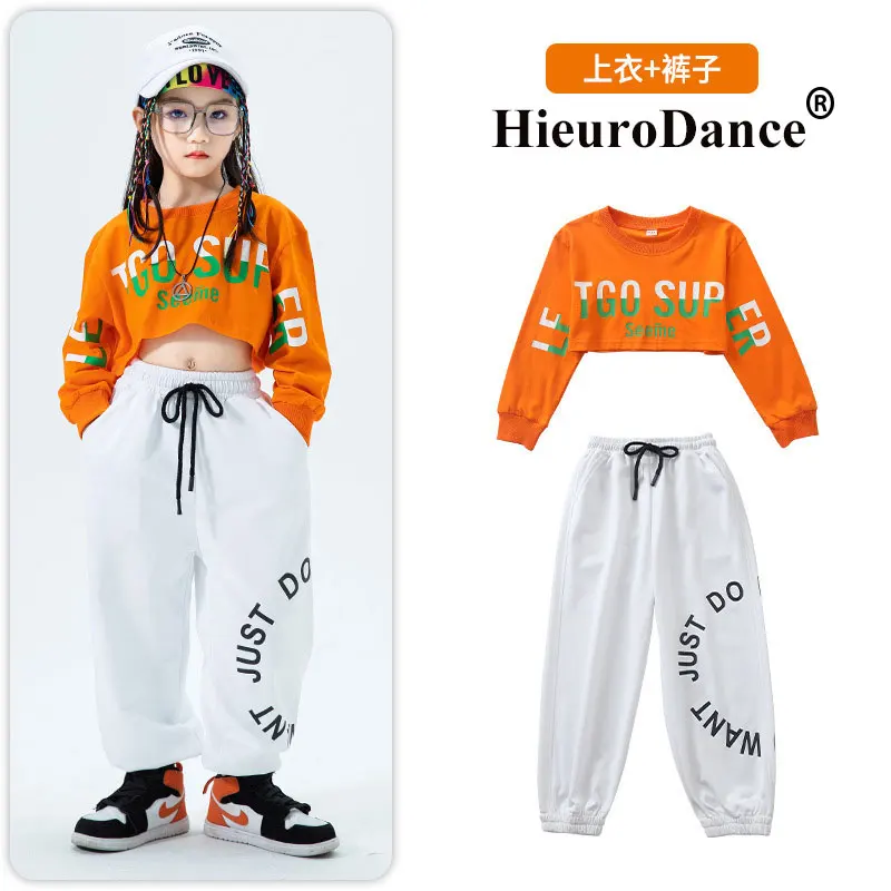 Girls Hip Hop Pants Girl Jogger 2 Pcs Set Kid Printed T-shirt Dance Clothes Girl Jazz Costumes Child Street Costume Streetwear