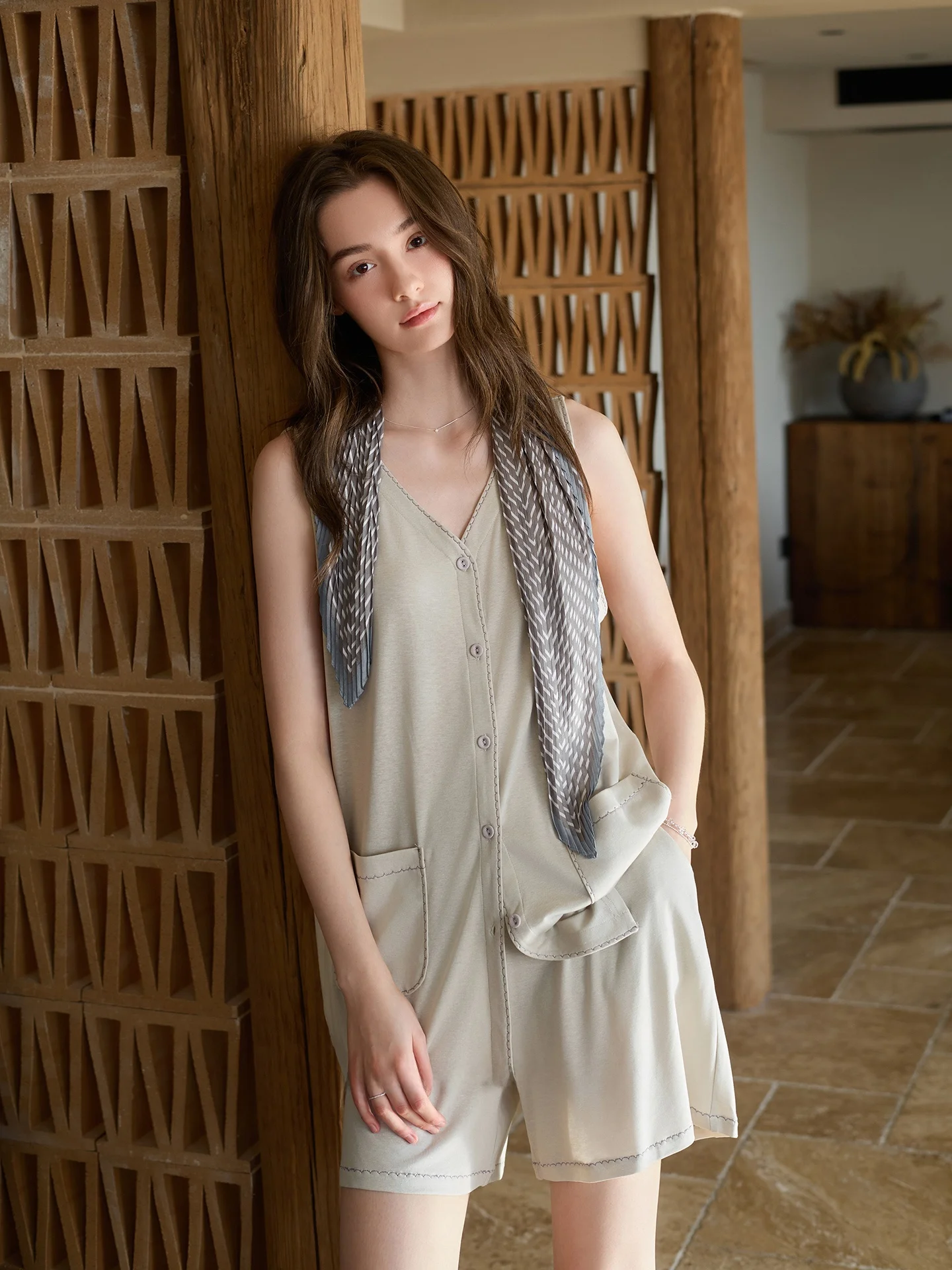 modale-cotton-vest-nightgown-women's-v-neck-summer-thin-cardigan-set-casual-loose-fit-breathable-comfortable-short-pants